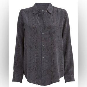 RAILS Kate Cobra Print 100% Silk Top Size XS charcoal black button up